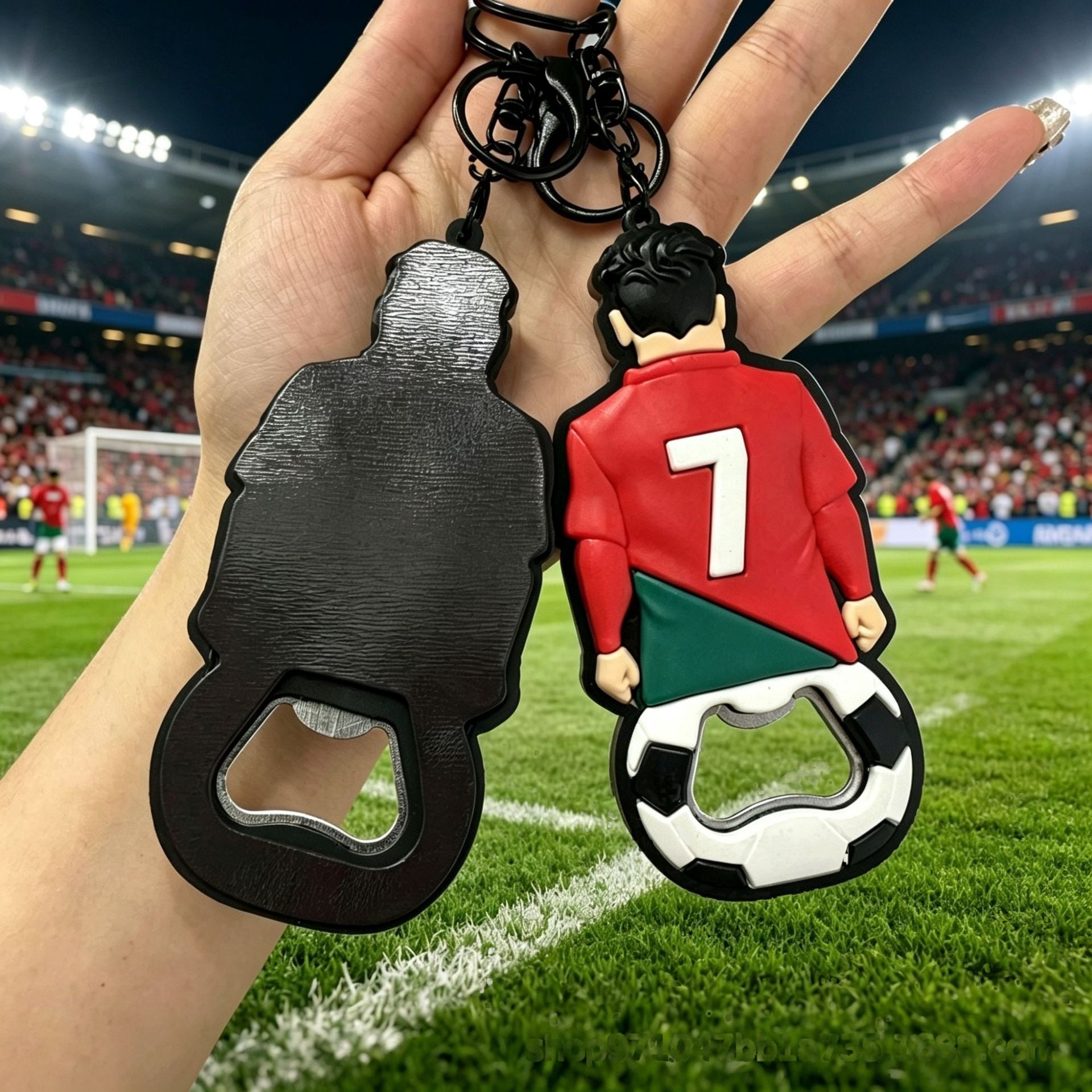Wholesale PVC Soccer Bottle Opener Keychain Red Gift Key Ring