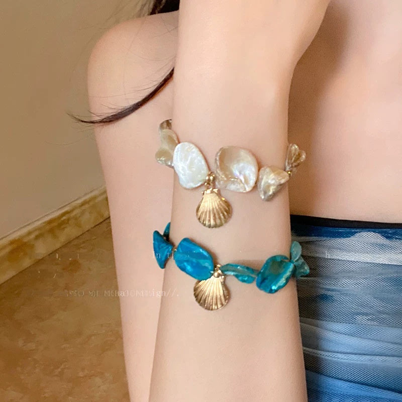 Wholesale Blue Shell Jewelry Set For Women Trendy Seaside Vacation Beach Fashion Accessory Boutique Resale