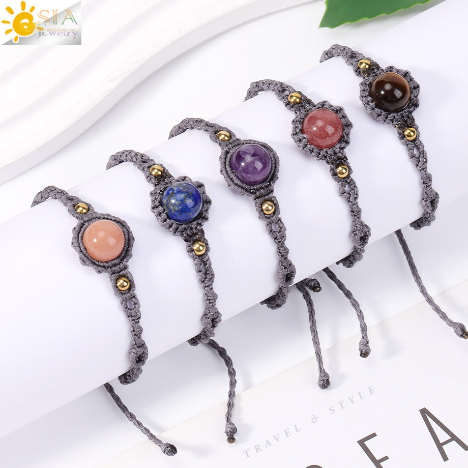 Wholesale Office Lady Style Amethyst Natural Crystal Bead Handmade Woven Adjustable Bracelet Jewelry Accessory