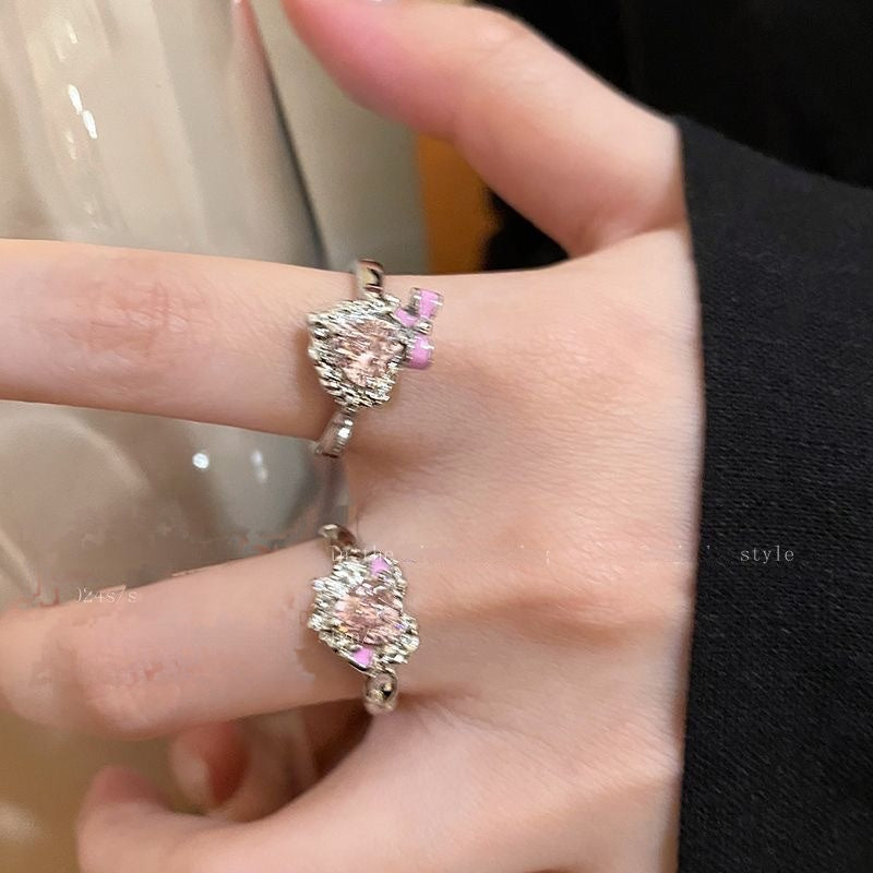 Wholesale Zinc Alloy Electroplated Adjustable Bowknot Heart Zircon Ring Women S Trendy Gift