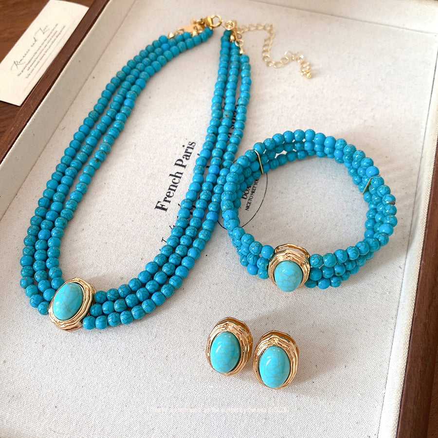 Wholesale Retro Multi-Layer Turquoise Bead Necklace,  Fashion Accessory for Women,  Boutique Resale