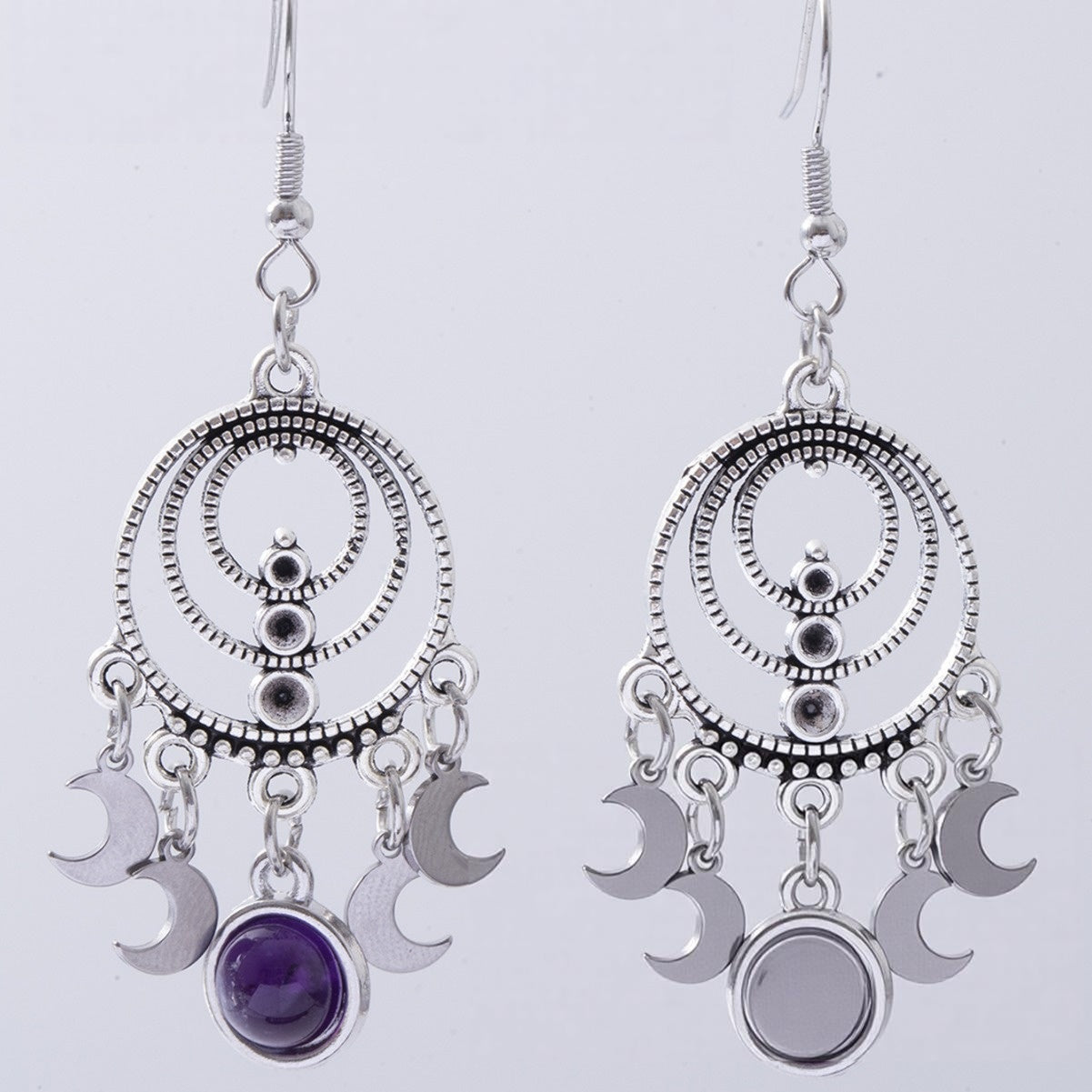 Wholesale Silver Moon and Star Pendant Earrings - Gothic Bohemian Style Fashion Accessory for Everyday Wear