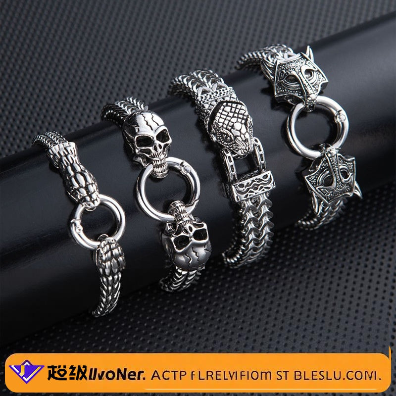 Wholesale Retro Punk Skull Snake Men' s Bracelet Alloy Fashion Accessory Boutique Resale Gift