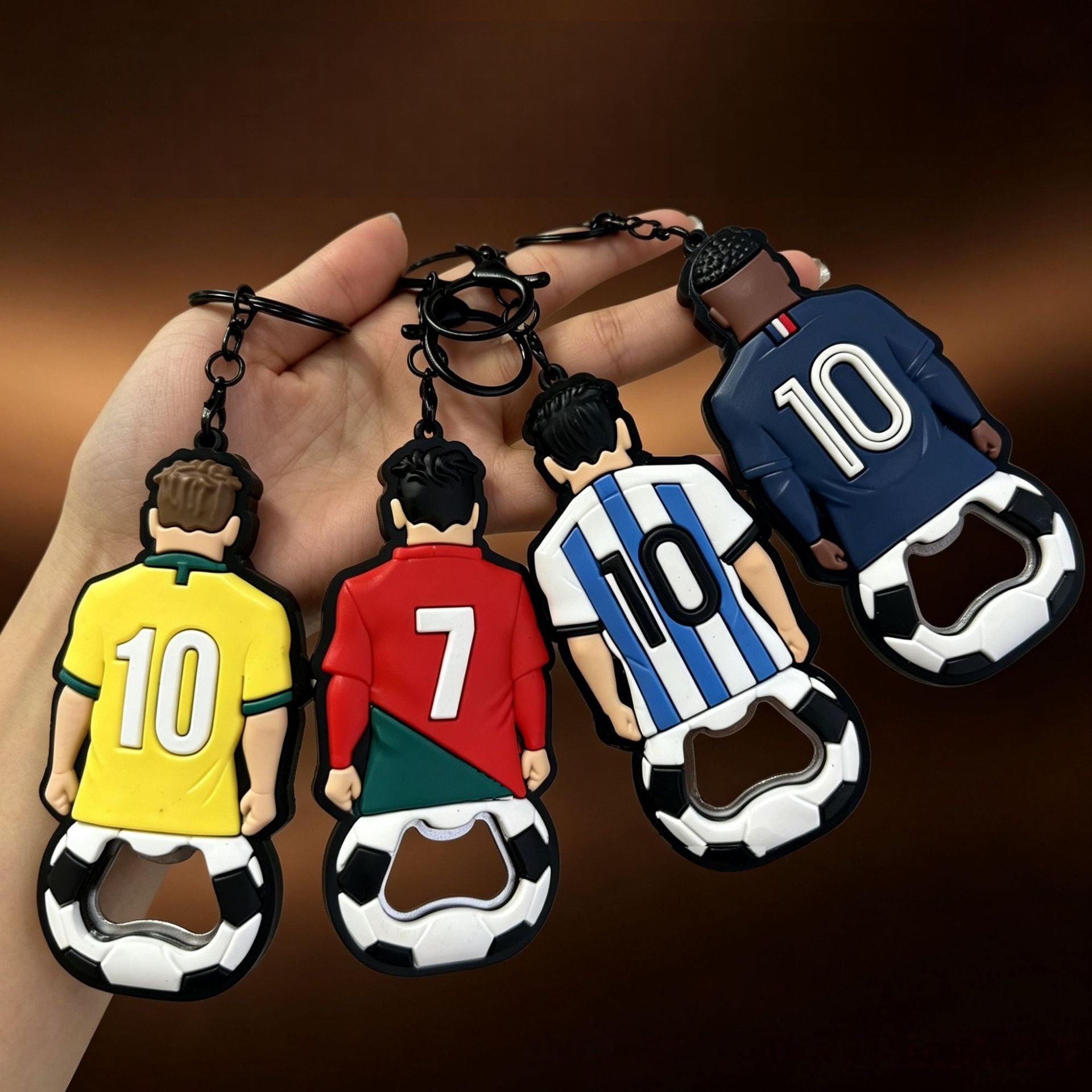 Wholesale PVC Soccer Bottle Opener Keychain Red Gift Key Ring