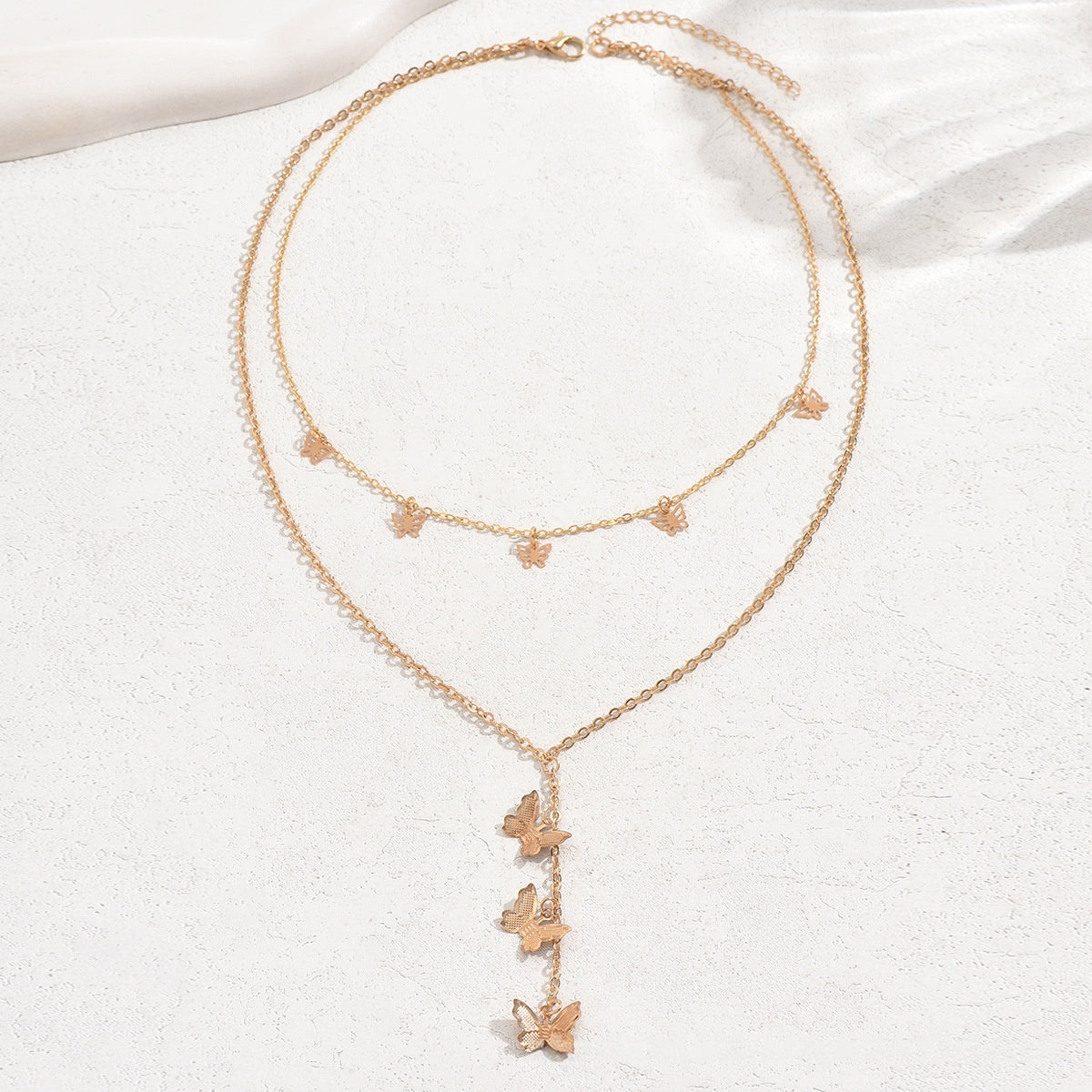 Wholesale Electroplated Iron Double-Layer Butterfly Pendant Necklace,  Trendy Layering Jewelry for Women Everyday Fashion