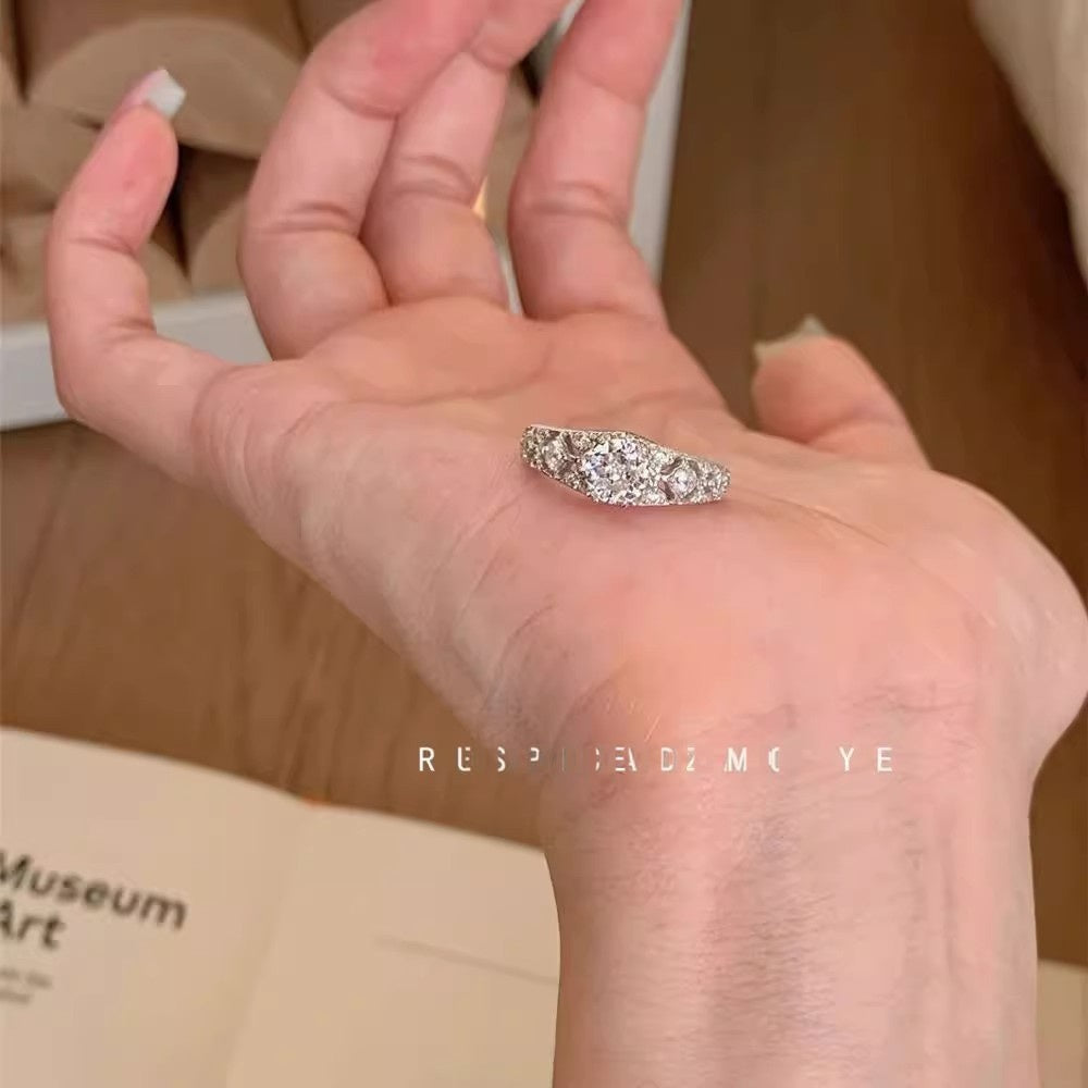 Wholesale Vintage Hollow Lace Zircon Ring,  Adjustable Open Ring,  Fashion Jewelry Accessory