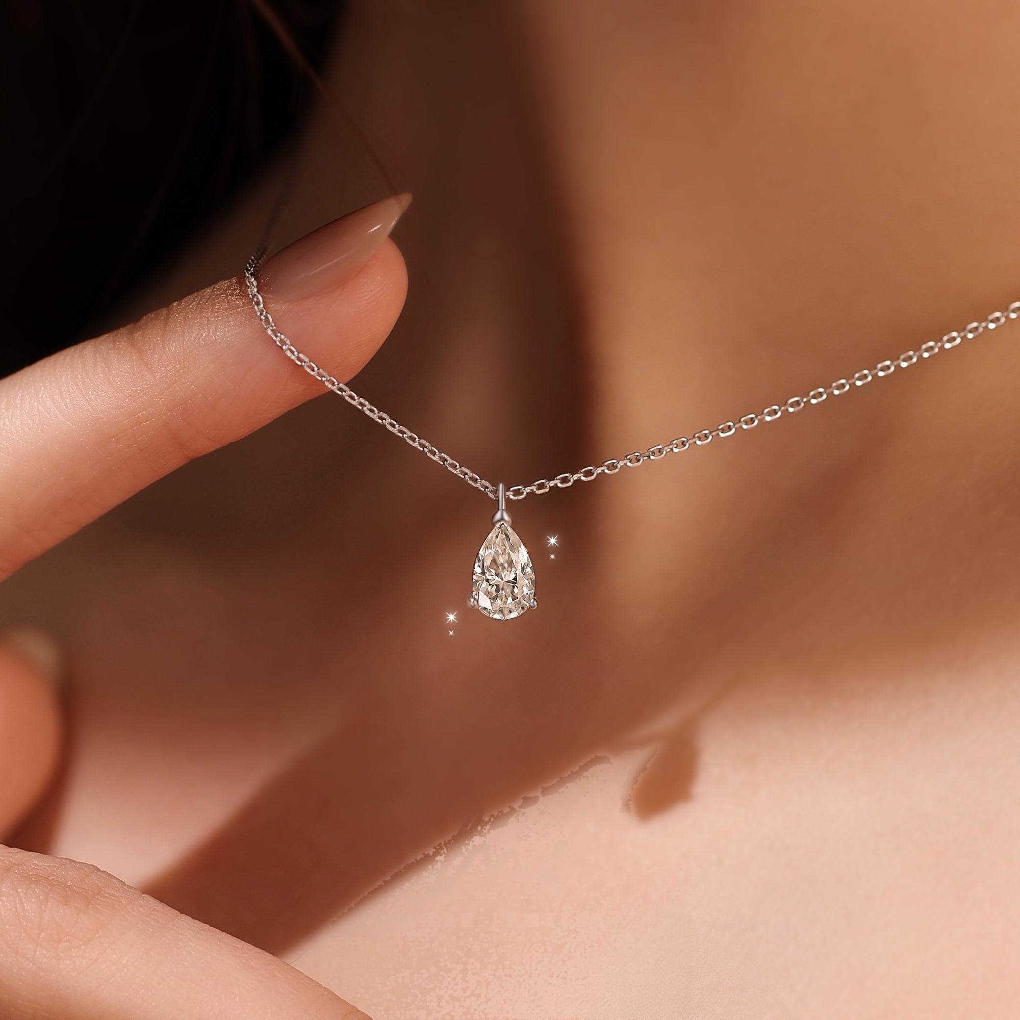 Wholesale Sterling Silver Zircon Water Drop Necklace White Gold Plated Collarbone Chain Simple Chic For Women Everyday Gift Boutique Fashion Accessory