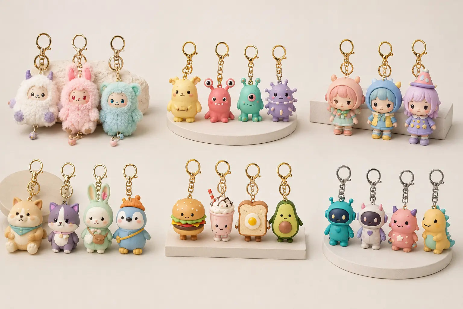 Top trending character keychains in 2026 grouped by plush collectible animal food and 3D designs