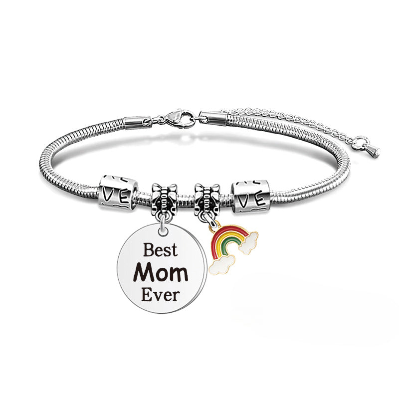 Wholesale Mother's Day Engraved Rainbow Stainless Steel Snake Bone Bracelet Holiday Gift ACC-BT-Ganggu001