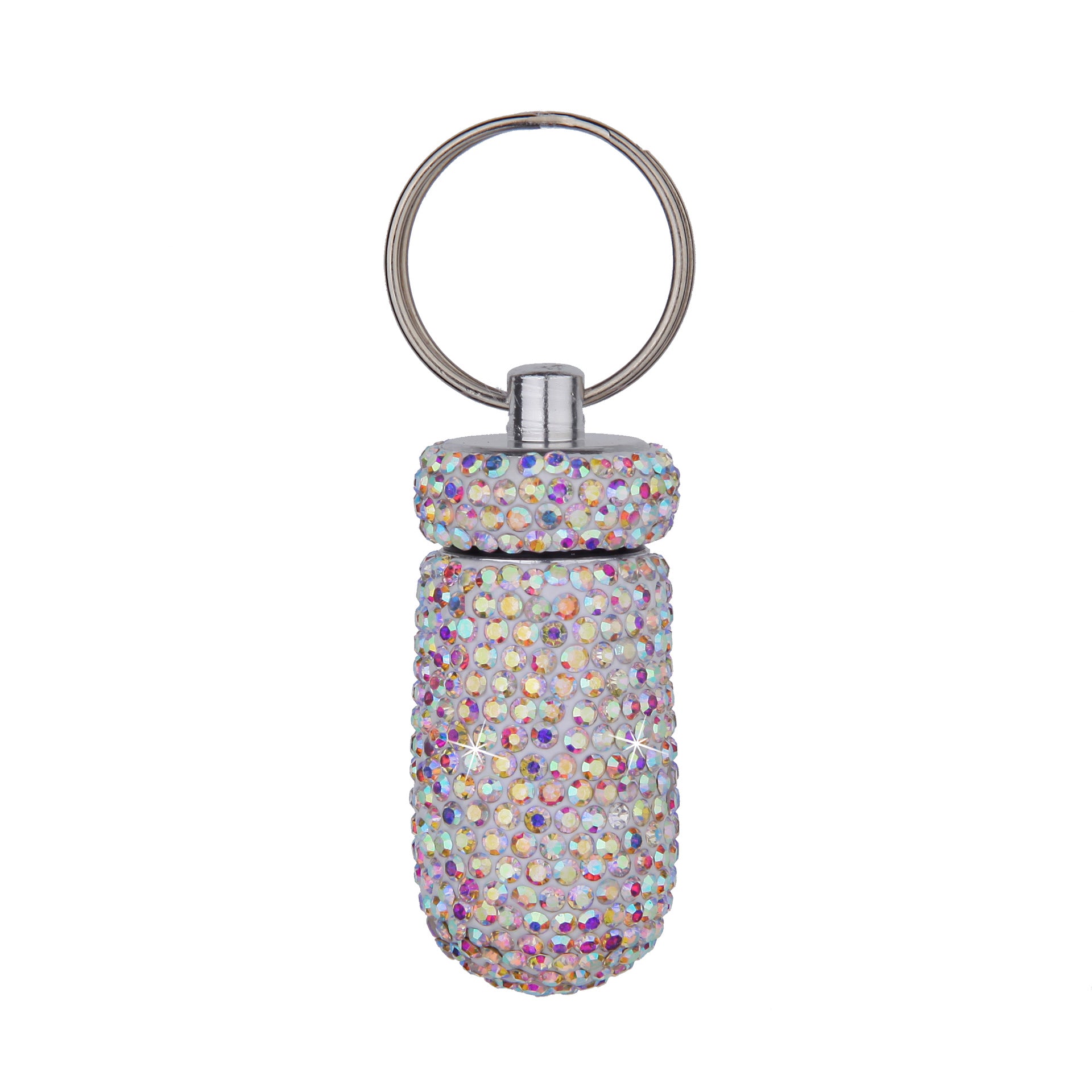 Wholesale Rhinestone Mini Medicine Bottle Portable Aluminum Alloy Medicine Jar Keychain ACC-KC-ZW002