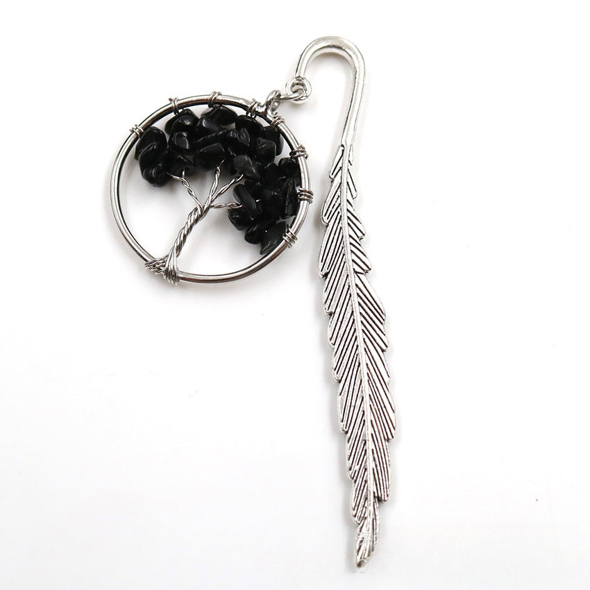 Wholesale Vintage Natural Crystal Crushed Stone Life Tree Feather Bookmark ACC-BM-XinShang001