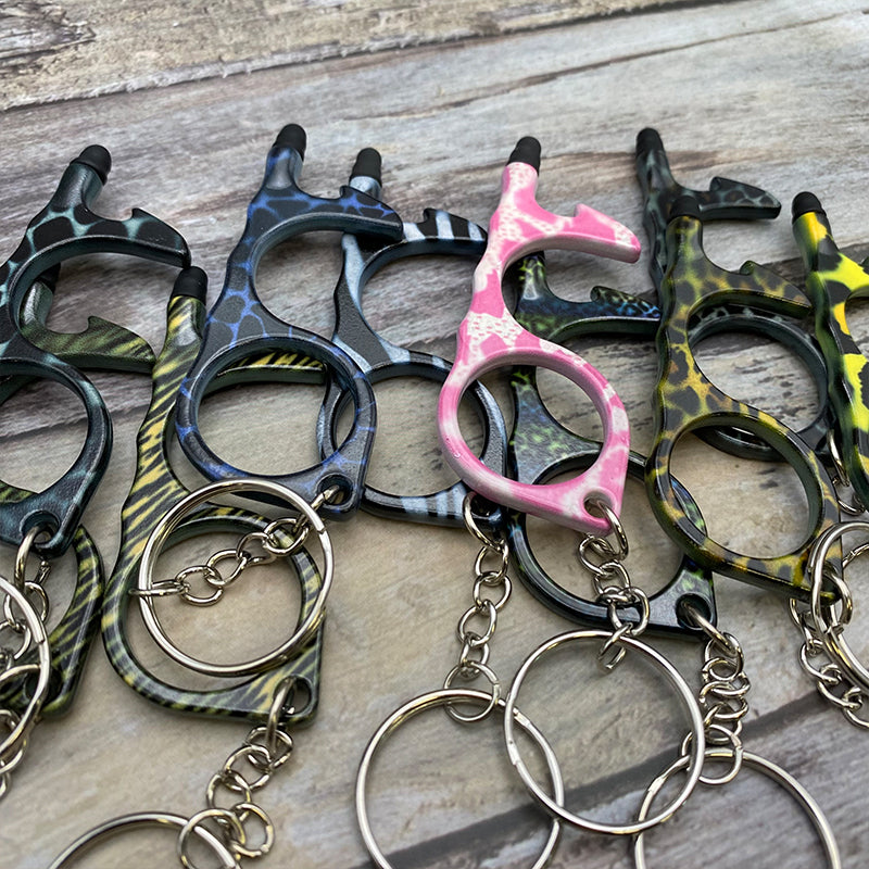 Wholesale Aluminum Alloy Leopard Print Camouflage Touch Screen Function Door Opener Bottle Opener Keychain ACC-KC-ChiP001