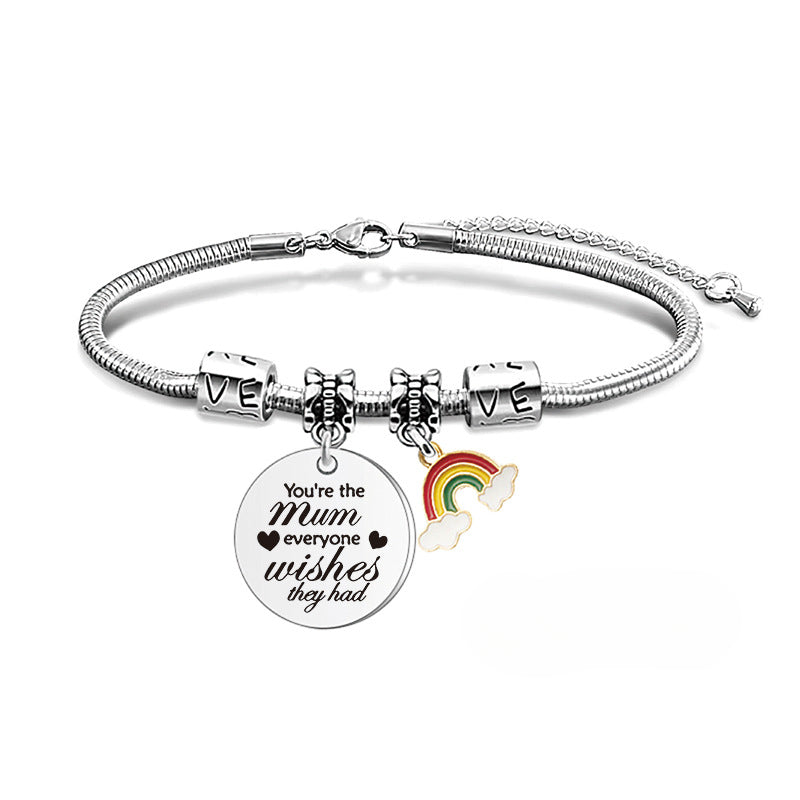 Wholesale Mother's Day Engraved Rainbow Stainless Steel Snake Bone Bracelet Holiday Gift ACC-BT-Ganggu001