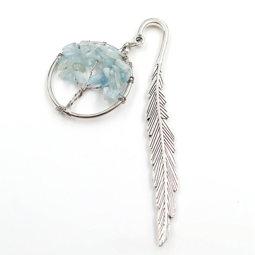 Wholesale Vintage Natural Crystal Crushed Stone Life Tree Feather Bookmark ACC-BM-XinShang001