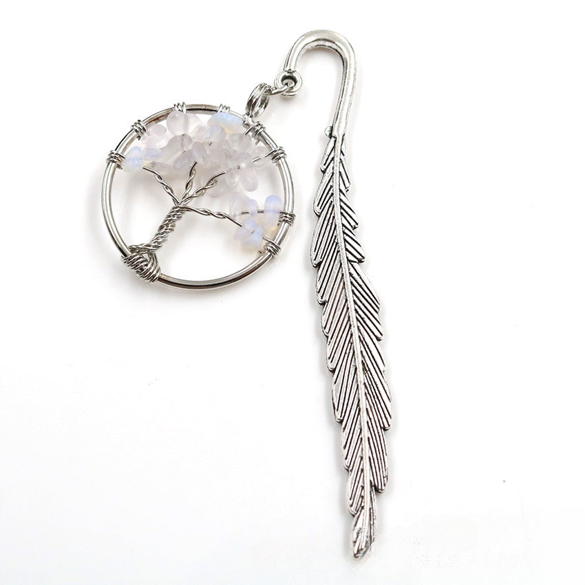 Wholesale Vintage Natural Crystal Crushed Stone Life Tree Feather Bookmark ACC-BM-XinShang001