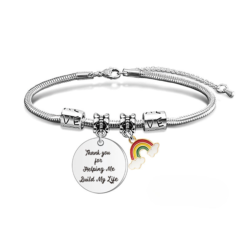 Wholesale Mother's Day Engraved Rainbow Stainless Steel Snake Bone Bracelet Holiday Gift ACC-BT-Ganggu001