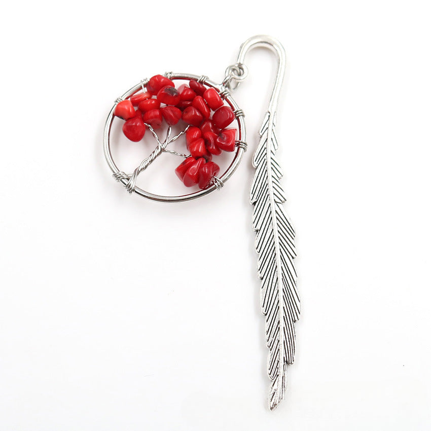 Wholesale Vintage Natural Crystal Crushed Stone Life Tree Feather Bookmark ACC-BM-XinShang001