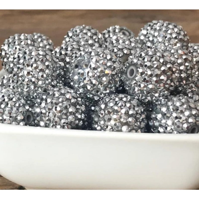 Wholesale 5PCS 20MM Resin Rhinestone Electroplating Silver Diamond Ball Beads ACC-BDS-NiJia028
