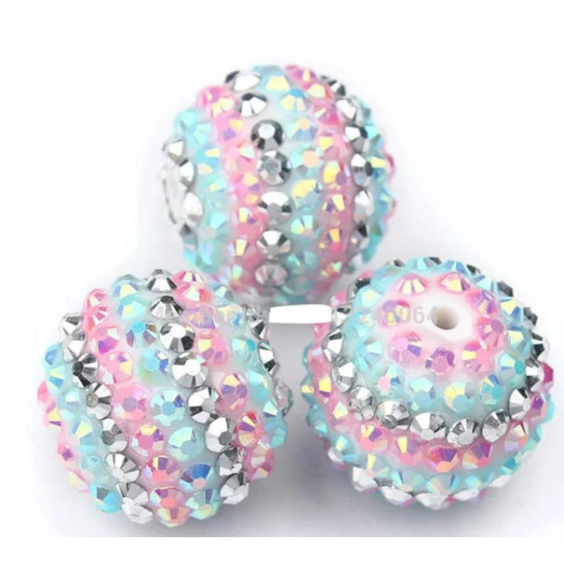 Wholesale 20MM Resin Rhinestone Pink Silver Blue Three Color Stripe Diamond Balls ACC-BDS-NiJia029