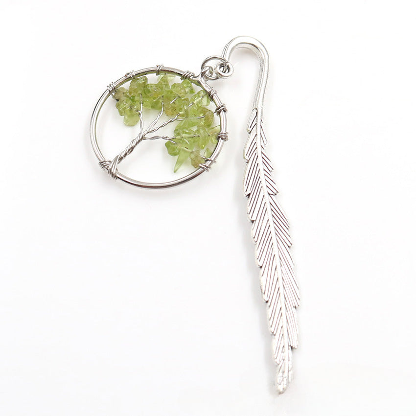 Wholesale Vintage Natural Crystal Crushed Stone Life Tree Feather Bookmark ACC-BM-XinShang001