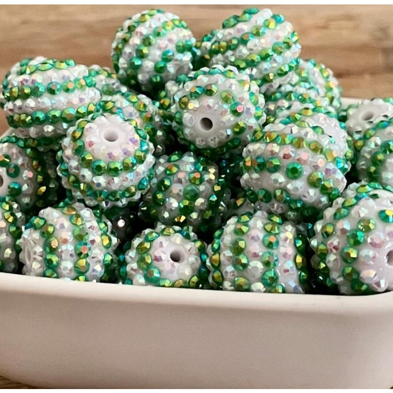Wholesale 5PCS 20MM Resin Rhinestone Plated Dark Green White Stripe Diamond Balls ACC-BDS-NiJia027