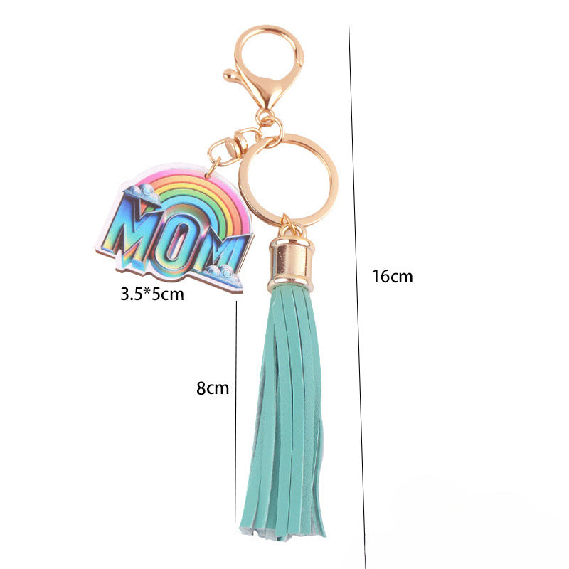 Wholesale Mother's Day Mom Pu Leather Tassel Rainbow Pendant Accessories Tassel Keychain Tassel ACC-KC-GuangTian033