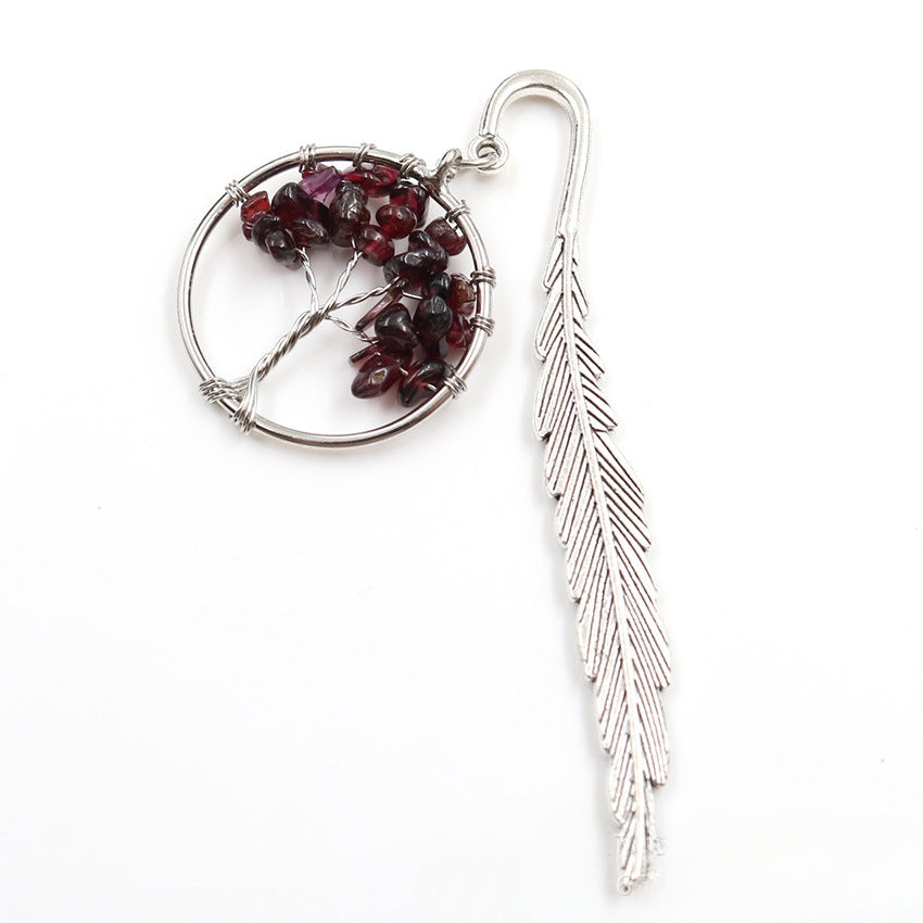 Wholesale Vintage Natural Crystal Crushed Stone Life Tree Feather Bookmark ACC-BM-XinShang001