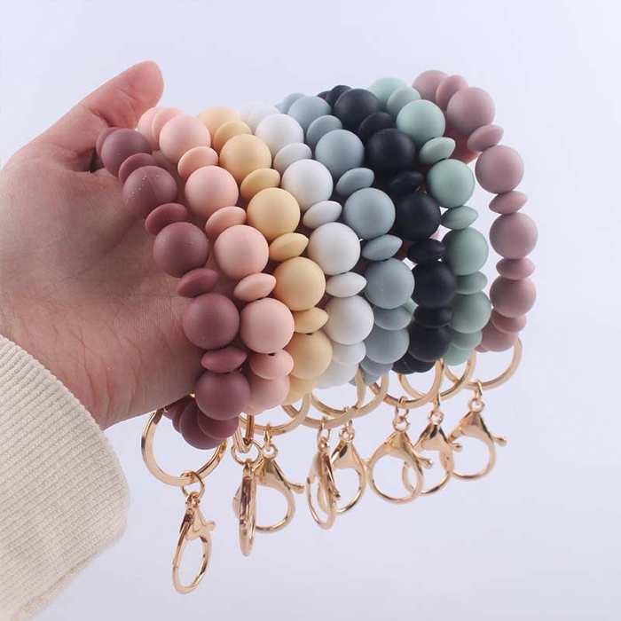 Wholesale Solid Color Silicone Beads Wrist Keychain