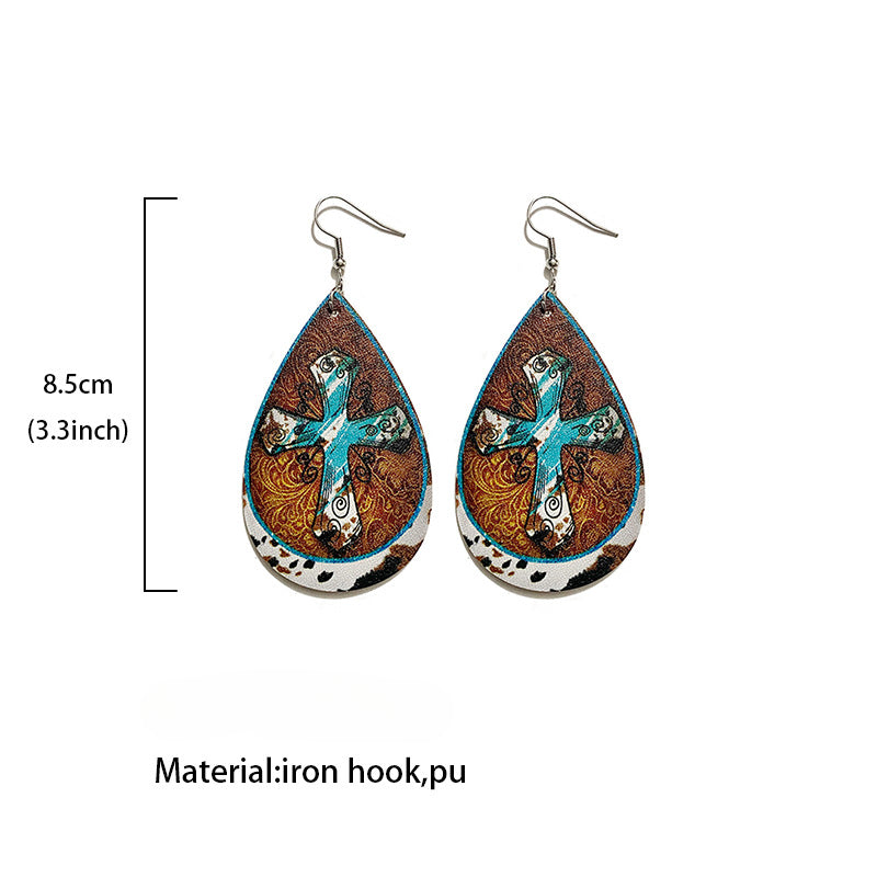 Wholesale Western Style Retro Leather Droplet Shaped Earrings ACC-ES-XinChuan007