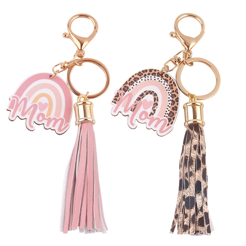Wholesale Mother's Day Mom Pu Leather Tassel Rainbow Pendant Accessories Tassel Keychain Tassel ACC-KC-GuangTian033