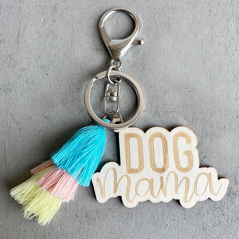 Wholesale of 3pcs/packDOG MAMA Colorful Tassels Wooden Keychain Mother's Day Gift ACC-KC-HY007
