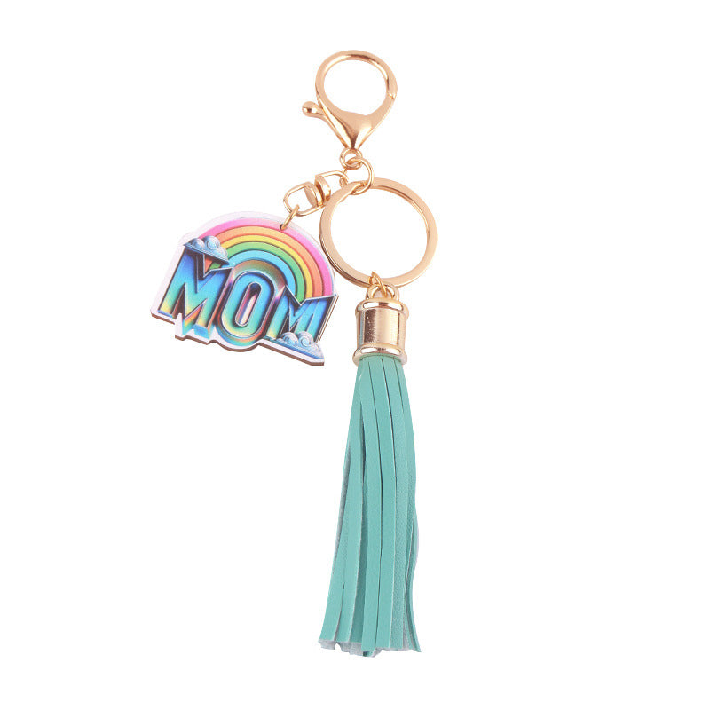 Wholesale Mother's Day Mom Pu Leather Tassel Rainbow Pendant Accessories Tassel Keychain Tassel ACC-KC-GuangTian033