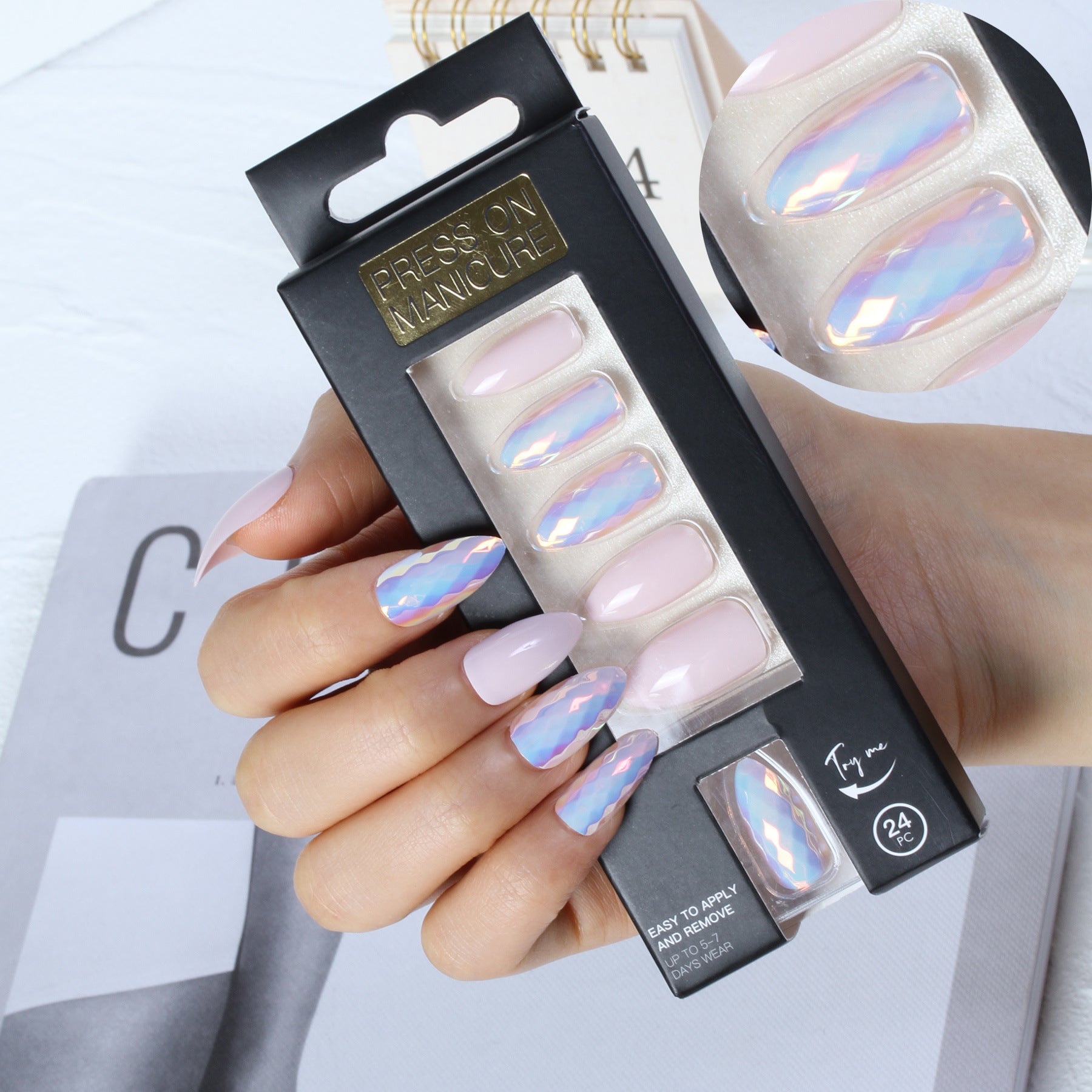 Wholesale Press on Nails Kits 24 Pieces of Scaly Plastic Nail Polish ACC-NS-XKQ001