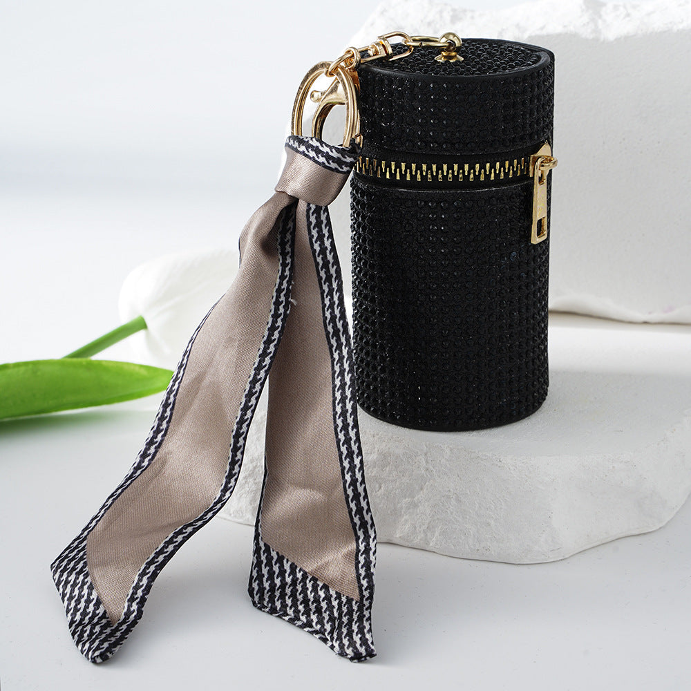 Wholesale New Light Luxury Diamond Lipstick Bag Coin Purse Keychain Ear Wire Silk Scarf A Diamond Bag Keychain Pendant ACC-KC-ZhiYa006