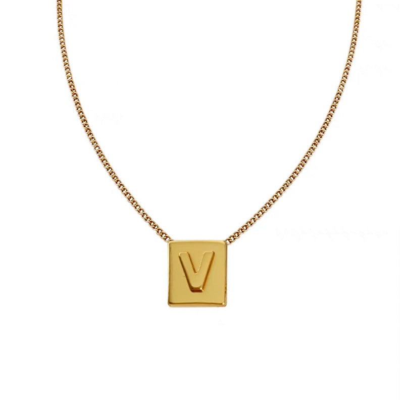 Wholesale Gold Square Letters Titanium Steel Necklace Clavicle Chain