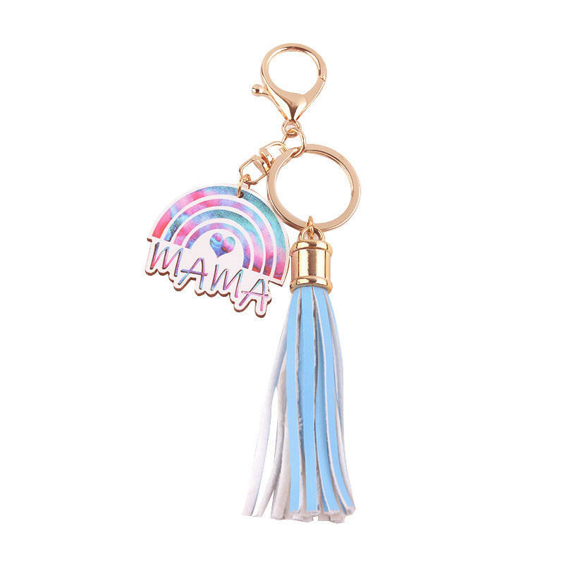 Wholesale Mother's Day Mom Pu Leather Tassel Rainbow Pendant Accessories Tassel Keychain Tassel ACC-KC-GuangTian033