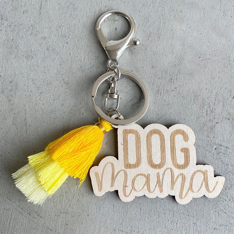 Wholesale of 3pcs/packDOG MAMA Colorful Tassels Wooden Keychain Mother's Day Gift ACC-KC-HY007