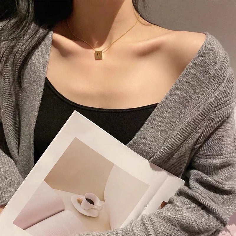 Wholesale Gold Square Letters Titanium Steel Necklace Clavicle Chain