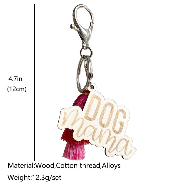 Wholesale of 3pcs/packDOG MAMA Colorful Tassels Wooden Keychain Mother's Day Gift ACC-KC-HY007