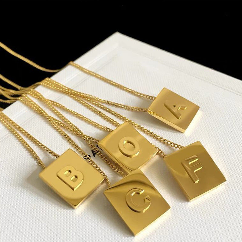 Wholesale Gold Square Letters Titanium Steel Necklace Clavicle Chain