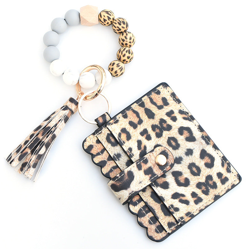 Wholesale PU Tassel Coin Purse Colorful Silicone Beads Wrist Keychain