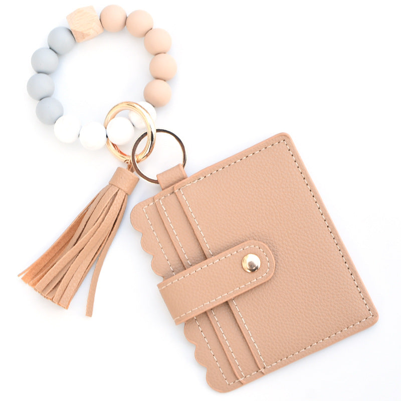 Wholesale PU Tassel Coin Purse Colorful Silicone Beads Wrist Keychain