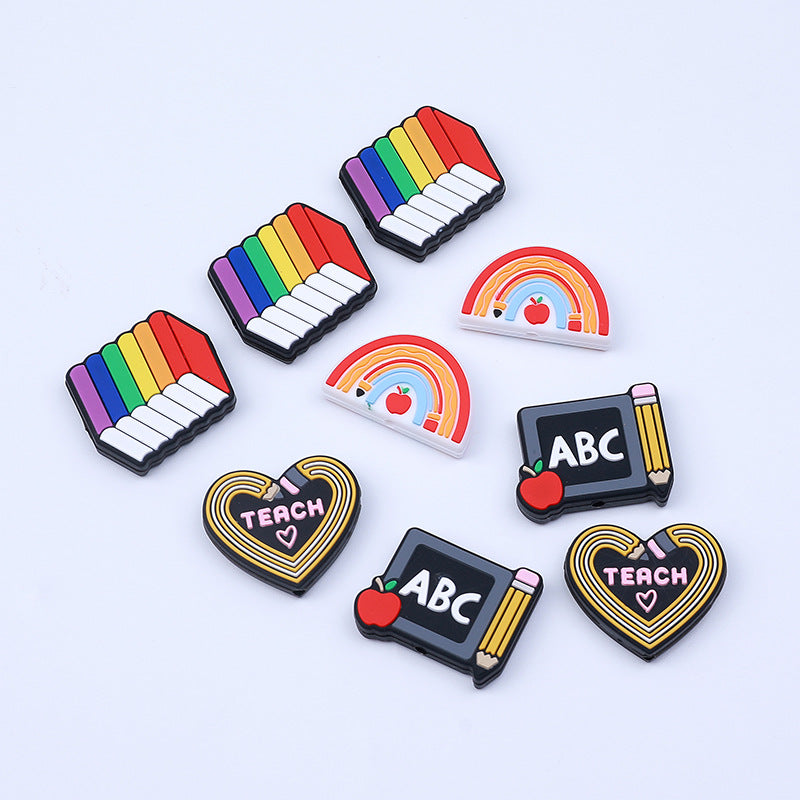 Wholesale of 20pcs Cartoon Rainbow Pencil Books, Silicone Beads Focal Beads ACC-BDS-HCX004