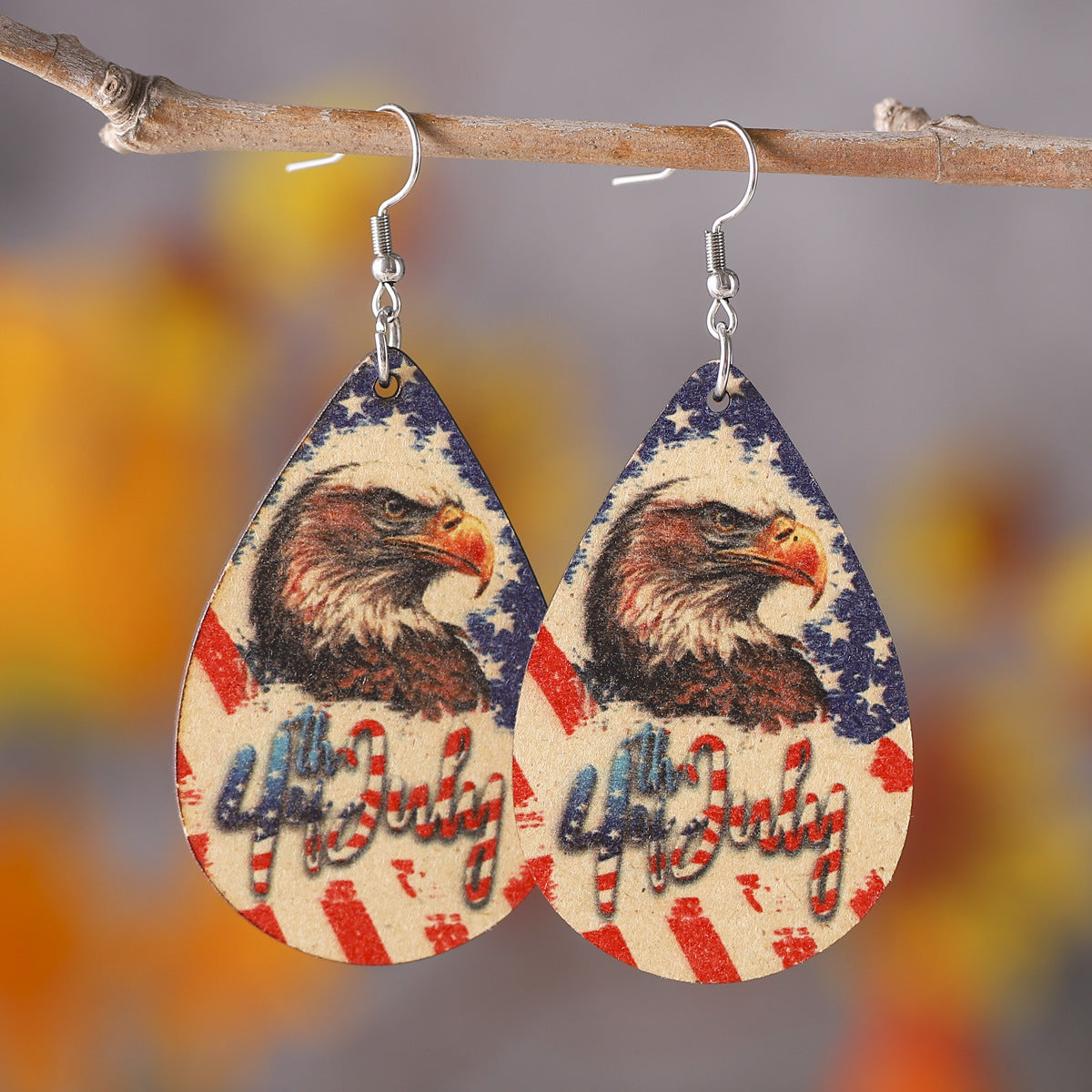 Wholesale of American Independence Day Love Star Sunflower Girl Eagle Wooden Double Sided Earrings ACC-ES-ChuLian014