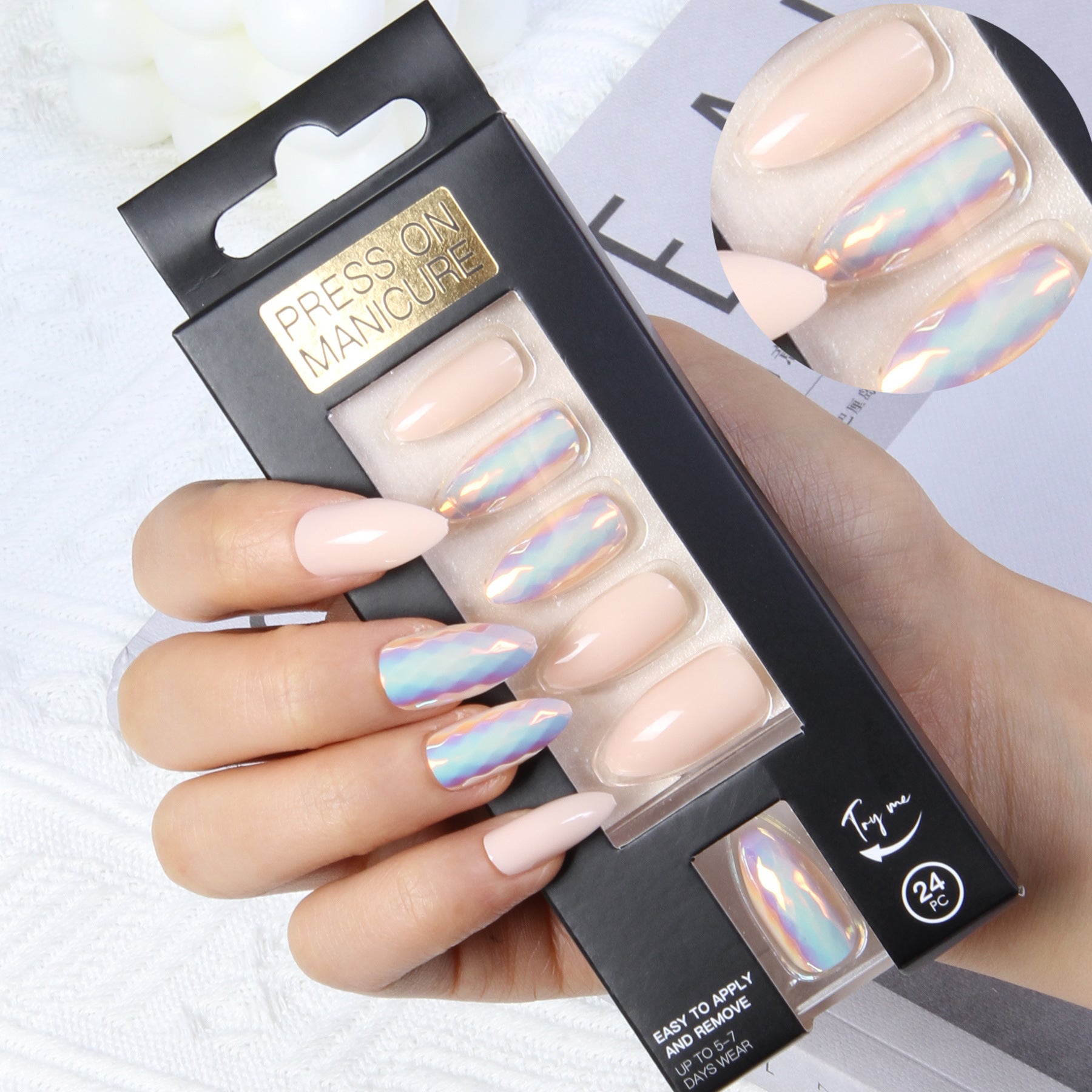 Wholesale Press on Nails Kits 24 Pieces of Scaly Plastic Nail Polish ACC-NS-XKQ001