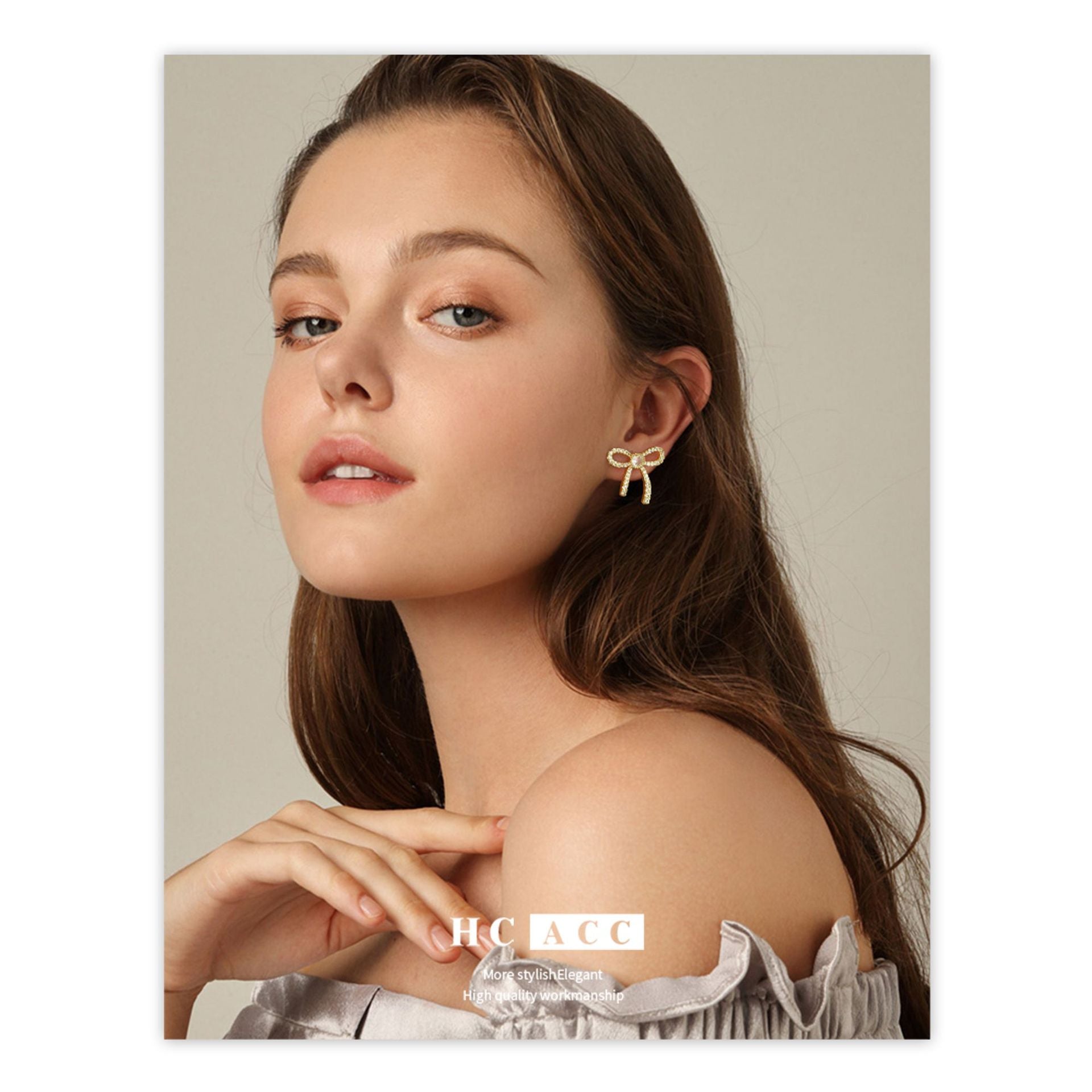 Wholesale Bow Copper Plated 18K Gold Zircon High-end Earrings ACC-ES-HuaChuang010