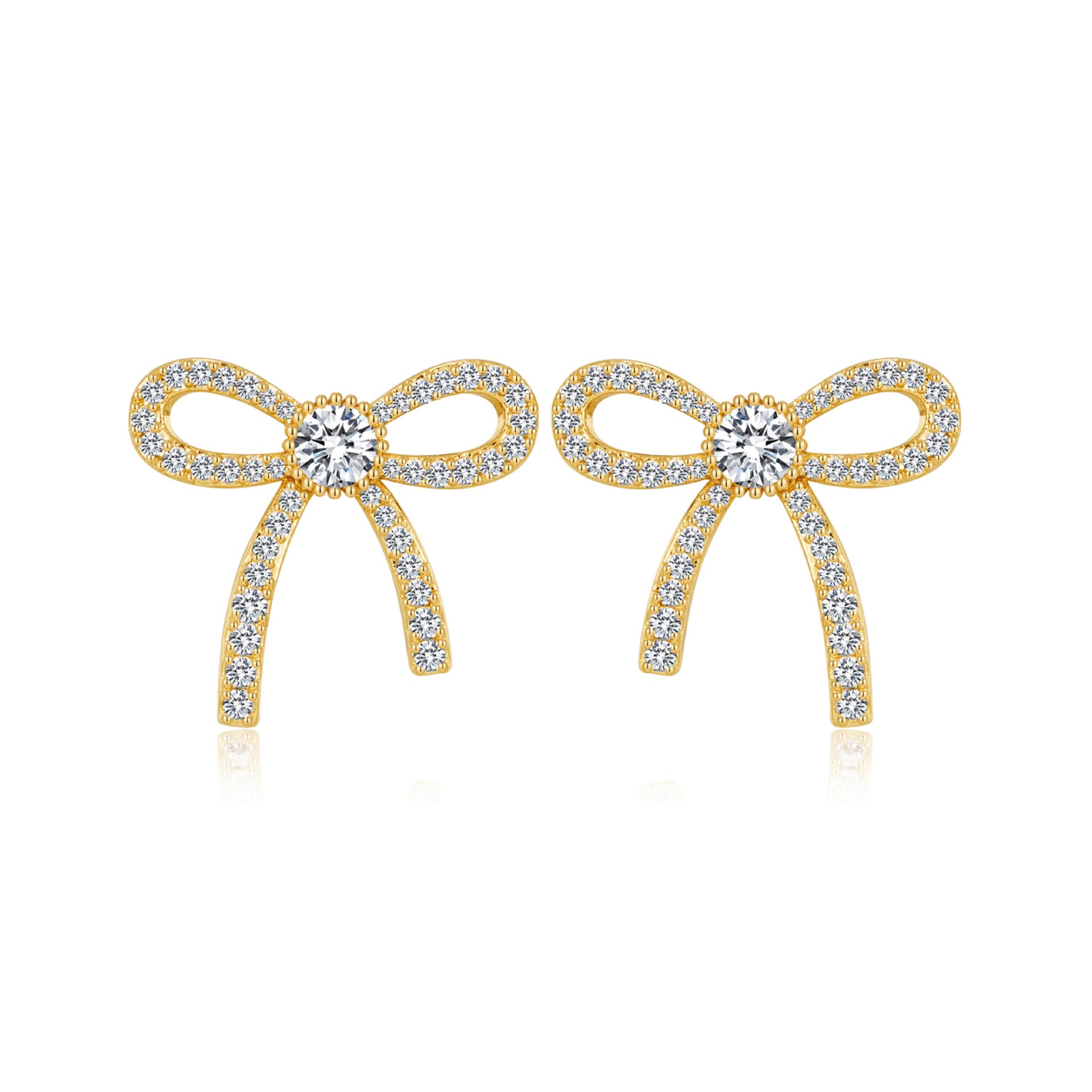 Wholesale Bow Copper Plated 18K Gold Zircon High-end Earrings ACC-ES-HuaChuang010