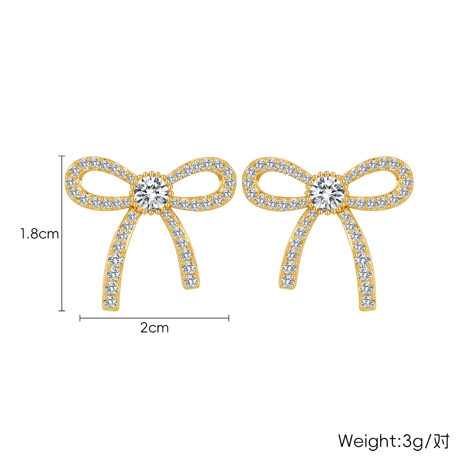 Wholesale Bow Copper Plated 18K Gold Zircon High-end Earrings ACC-ES-HuaChuang010
