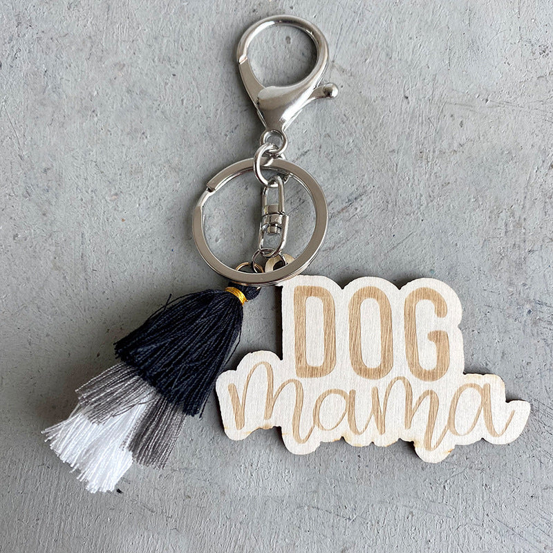 Wholesale of 3pcs/packDOG MAMA Colorful Tassels Wooden Keychain Mother's Day Gift ACC-KC-HY007