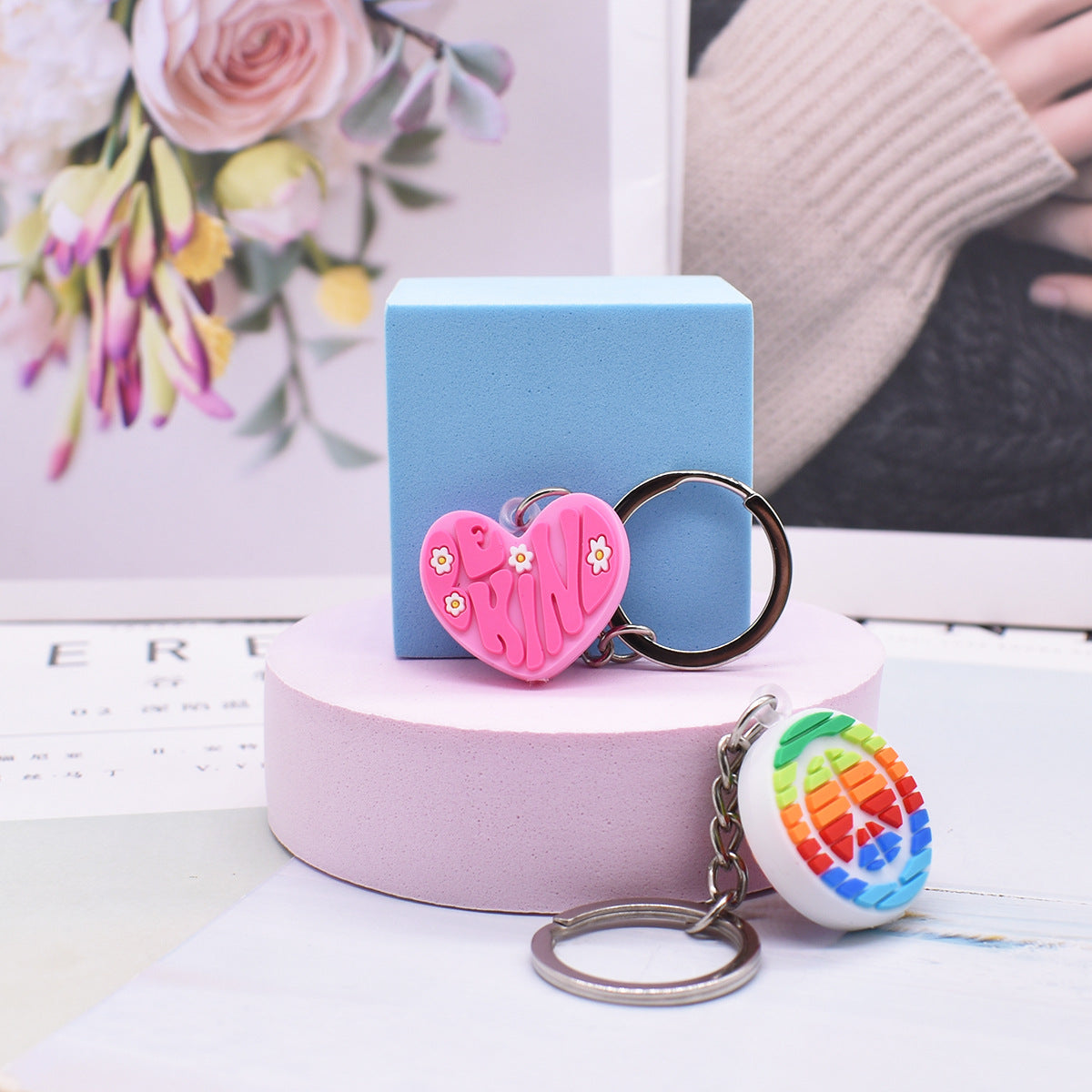 Wholesale Random 100pcs Love and Peace Love Butterfly Soft Rubber Keychains